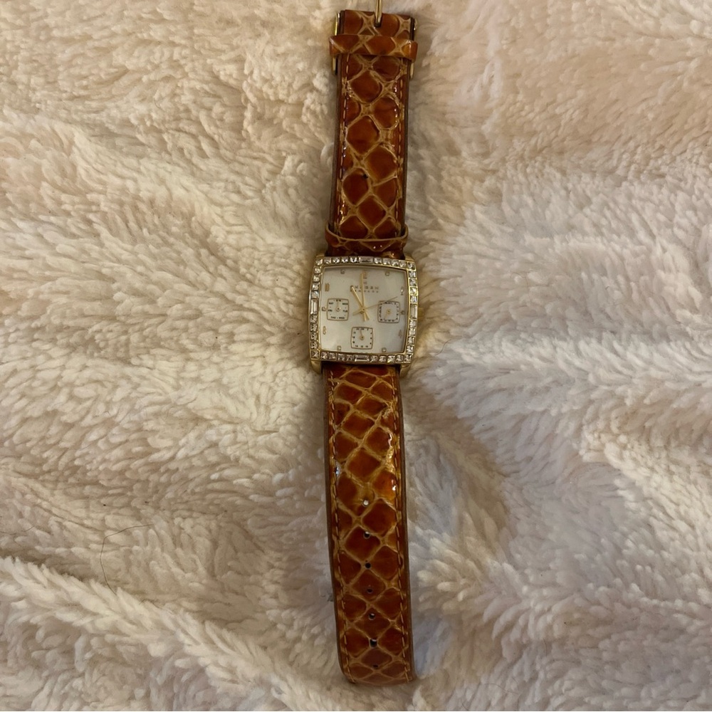 Skagen Brown Crocodile Pattern Watch with Rhinestones